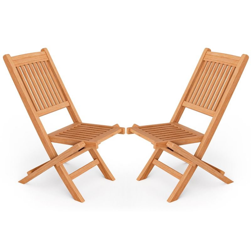 Tangkula Set of 2 Teak Wood Outdoor Chair Folding Portable Patio Chair w/ Slatted Seat & Back, 2 of 8