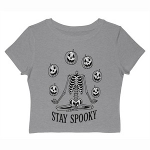 Rerun Island Women Stay Spooky Skeleton Pumpkins Short Sleeve Graphic Cotton Baby Tee - 1 of 4