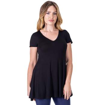 24seven Comfort Apparel Womens Short Sleeve Loose Fit Tunic Top with V Neck