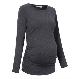 Maternity Shirt Side Button and Ruched Maternity Tunic Tops - 1 of 3