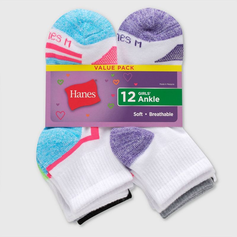 Hanes Girls' 12pk Ankle Socks - Colors May Vary, 3 of 6