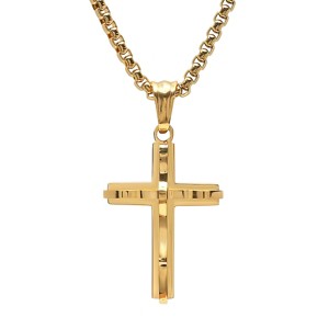 Steeltime 24" Men's stainless steel double cross pendant. Color Option: Silver, Gold - 1 of 2