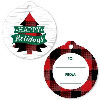 Big Dot of Happiness Holiday Plaid Trees - Buffalo Plaid Christmas Party To and From Favor Gift Tags (Set of 20)