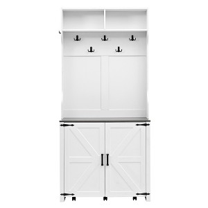 YOOCOZZ 4-in-1 Hall Tree with Barn Doors and 6 Brake Wheels,Movable Bench with 7 Hanging Hooks and Shoe Storage Cabinet for Entryway - 1 of 4