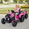 Costway 24V Ride On Tractor for Kids with Detachable Trailer Remote Control Music Green/Pink/Red/Dark Green - 2 of 4