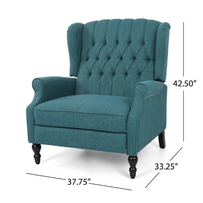 Oversized Blue Faux Wood Wingback Recliner