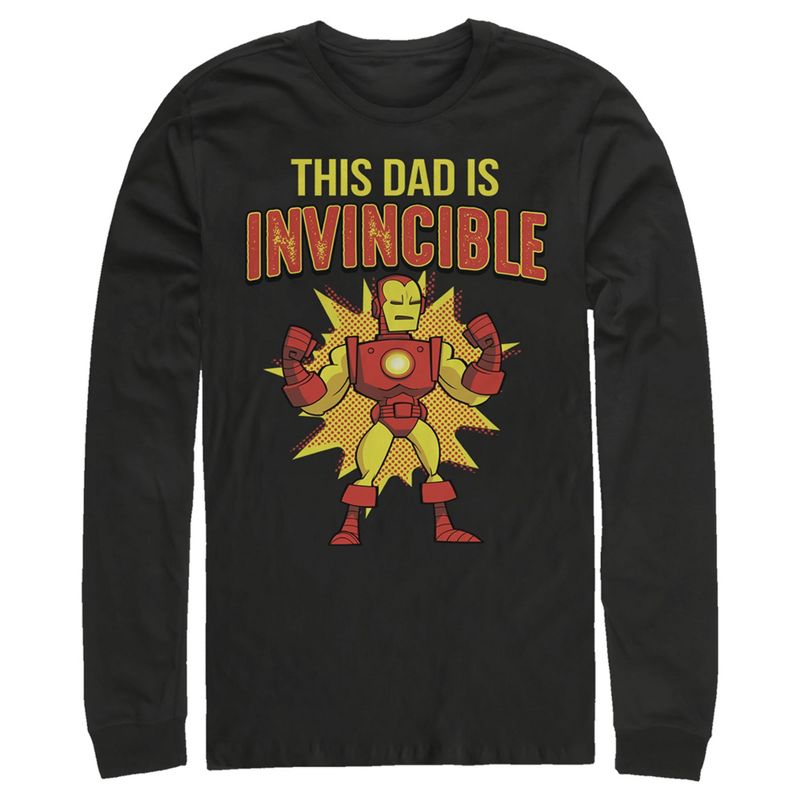 Men's Marvel This Dad is Invincible Cartoon Iron Man Long Sleeve Shirt, 1 of 5