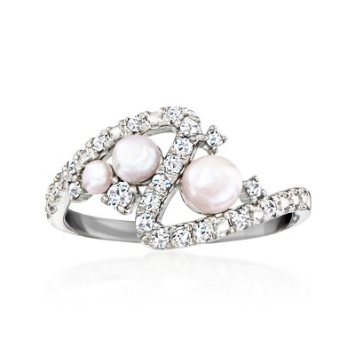 Ross-Simons 2.5-5mm Cultured Pearl and .26 ct. t.w. Diamond Swirl Ring in Sterling Silver