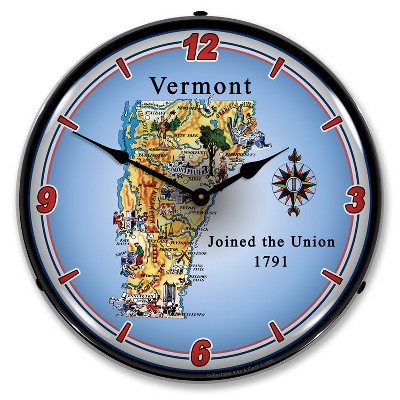 Collectable Sign & Clock | State of Vermont LED Wall Clock Retro/Vintage, Lighted