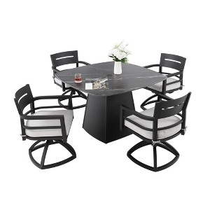UNISOAR 5-Piece Outdoor Pedestal Dining Set, 1* Black Sintered StoneTop & 4 Chair, Rust-Free Aluminum, Weather-Resistant, for Patio or Deck - 1 of 4