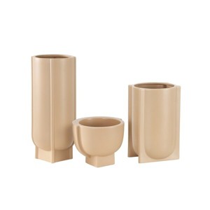Monaco Ceramic Matte Vase Set Of 3 - RDC4030 - Taupe - Safavieh - 1 of 4