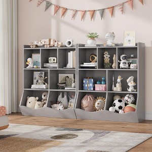 Toy Storage Organizer, 2 Set 7-Cubby Large Kids Wood Bookcase with 3 ...