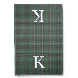 Personalization Mall Christmas Plaid Waffle Weave Kitchen Towel, Green Plaid - 1 of 4