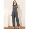 Allegra K Women's Button Down Collared Wide Leg Tie-Waist Sleeveless Cargo Jumpsuits - 2 of 4