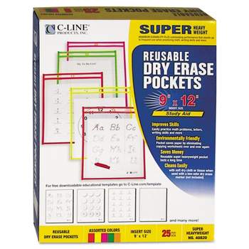C-Line Reusable Dry Erase Pockets 9 x 12 Assorted Neon Colors 25/Box 40820