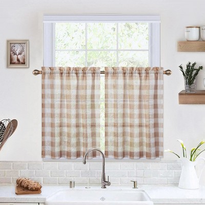 Trinity Tier Curtains Farmhouse Plaid Check Light Filtering Sheer For ...