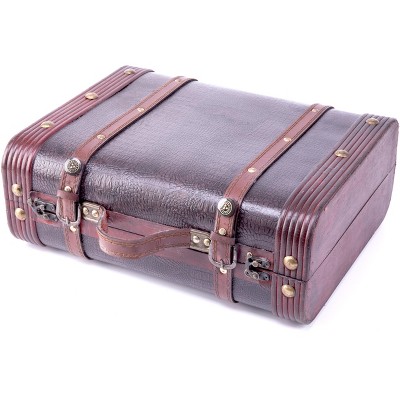 Vintiquewise Decorative Wooden Leather Suitcase