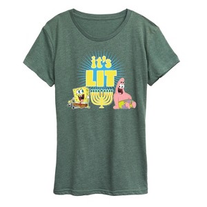 Women's - SpongeBob SquarePants - It's Lit Hanukkah Short Sleeve Graphic T-Shirt - 1 of 4