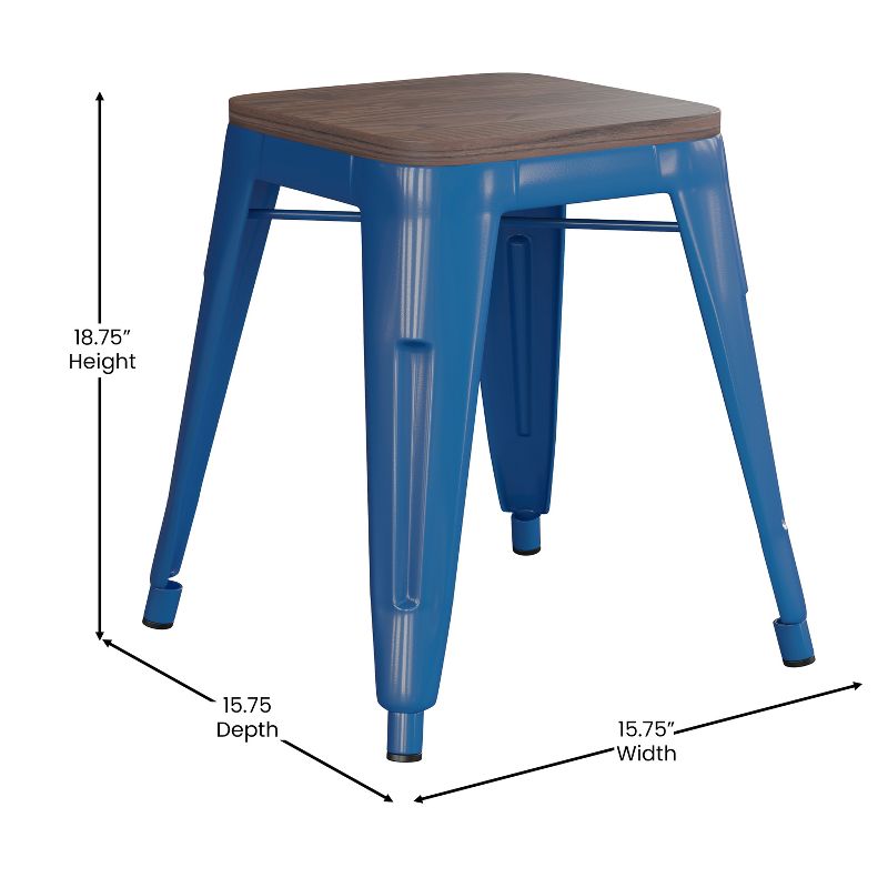 Emma and Oliver Set of Four Table Height Backless Stacking Welded Iron Stools with Wooden Seats and Under Seat Bracing for Indoor Use, 5 of 10