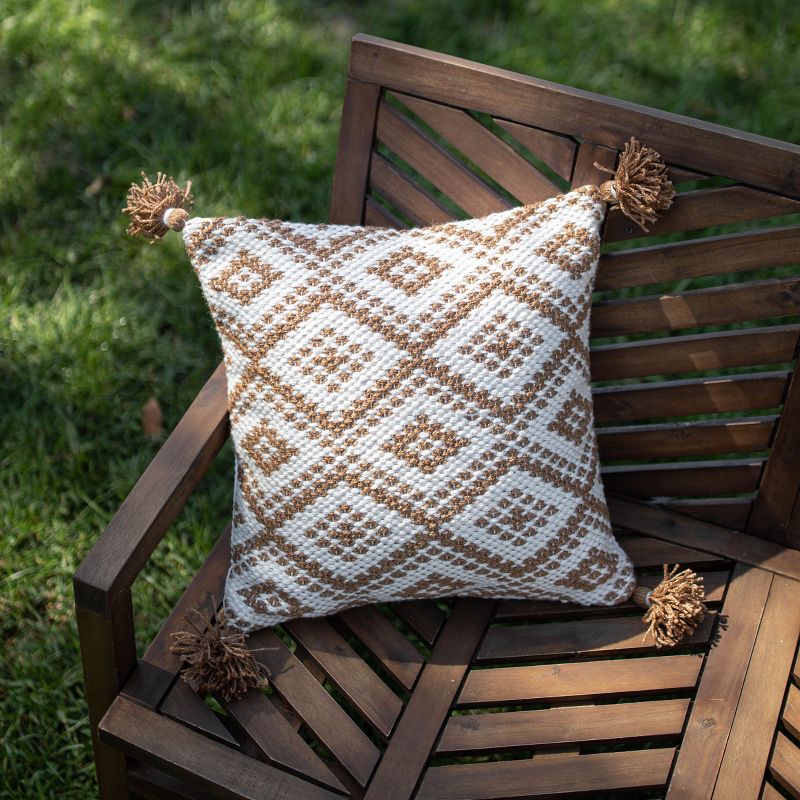 18x18 Inches Hand Woven Brown Polyester with Polyester Fill Pillow - Foreside Home & Garden, 5 of 7