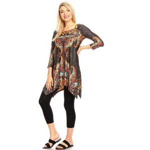 Women's Paisley and Animal Print Scoop Neck Marlene Tunic - White Mark - 1 of 3