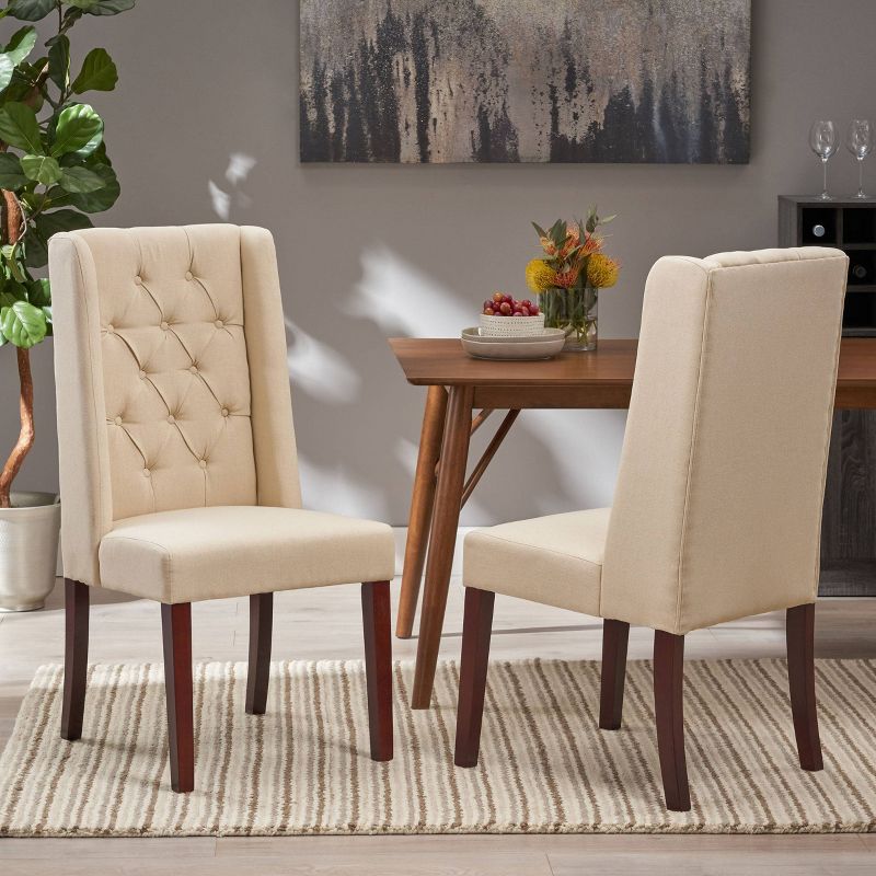Set of 2 Blount Wooden Dining Chairs with Fabric Cushions Beige/Natural Finish - Christopher Knight Home, 3 of 15