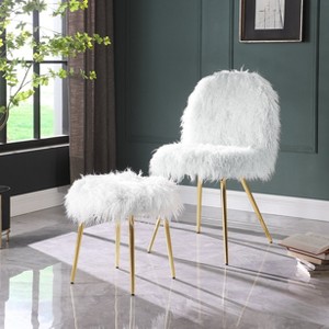 Roundhill Furniture Ravni Faux Fur Accent Chair with Ottman - 1 of 4
