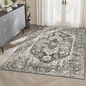 Vintage Washable Area Rugs, Low Pile Soft Carpet with Distressed Trellis Pattern, Foldable Thin Indoor Accent Rug for Living Room Bedroom Dining Room - 1 of 4