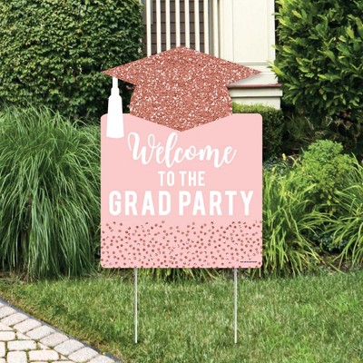 Big Dot of Happiness Rose Gold Grad - Party Decorations - Graduation Party Welcome Yard Sign