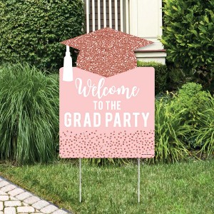 Big Dot of Happiness Rose Gold Grad - Party Decorations - Graduation Party Welcome Yard Sign - 1 of 4