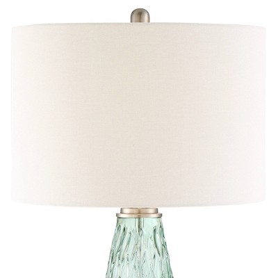 Seafoam Green Glass Table Lamps with Off-White Shades, Set of 2