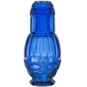 Elle Decor Bedside Water Carafe with Tumbler, 33-Ounce Pitcher and Matching Drinking Glass, Use Cup as a Lid for Carafe, Blue - 1 of 4