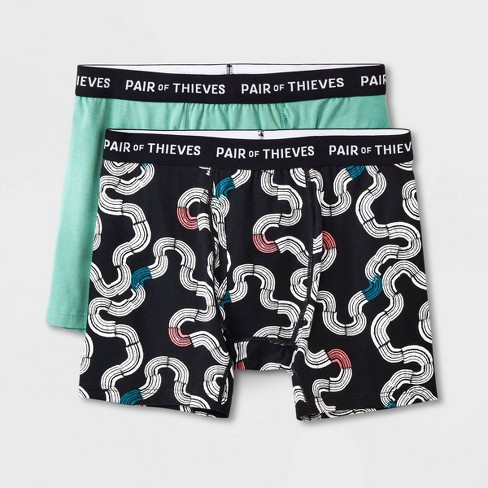 Pair of Thieves Men's Abstract Print Super Soft Boxer Briefs 2pk -  Black/Aqua Blue L