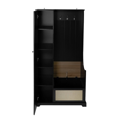 Versatile Hall Tree With 3 Coat Hooks, Built-In 2 Adjustable Laminates, Flip-Up Bench, Modern Entryway Multifunctional Storage Cabinet for Entrance