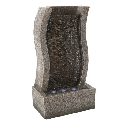 Nature Spring Stone Wall Standing Fountain With LED Lights and Decorative Waterfall Feature - 19"