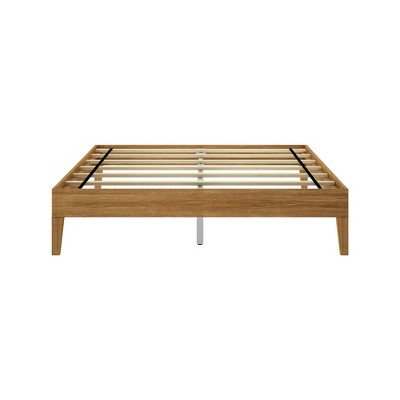 Pecan Queen Solid Wood Platform Bed Frame with Drawer