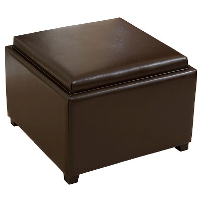 Brown storage ottoman store with tray