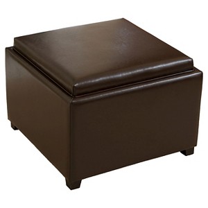 Wellington Leather Tray Top Storage Ottoman Brown - Christopher Knight Home: Footstool, Hardwood Frame - 1 of 4