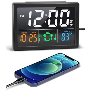 Aoibox Digital Alarm Clock with Large LED Display, Adjustable Volume & Brightness, USB Charger, Temperature Display, Snooze, for Bedroom, Desk, Black - 1 of 4