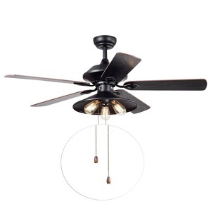 52" x 52" x 18" 3-Light Upille Ceiling Fan Black - Warehouse Of Tiffany: Matte Iron Base, Edison Bulbs - 1 of 4