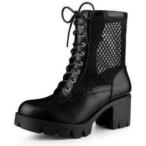 Allegra K Women's Platform Chain Chunky Heel Combat Boots - 1 of 4