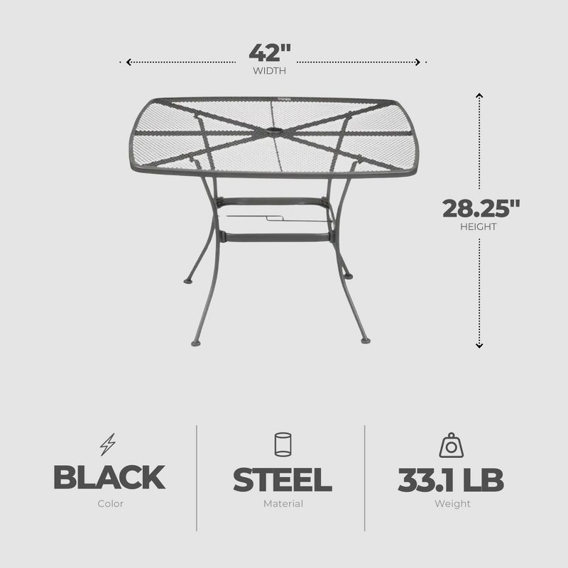 Woodard Uptown Sleek Contemporary 42 Inch Outdoor Steel Mesh Square Top Bistro Style Patio Dining Table with Tapered Legs, Black, 3 of 7