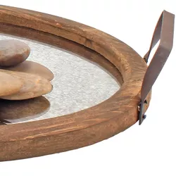 Oval Rustic Wooden Tray with Distressed Mirror - Stonebriar