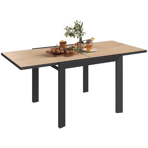 Outsunny 35.5"-71" Expandable Outdoor Dining Table for 4-6 People, Aluminum Patio Table with Slatted Wood Grain Top for Backyard, Porch, Deck, Natural - 1 of 4