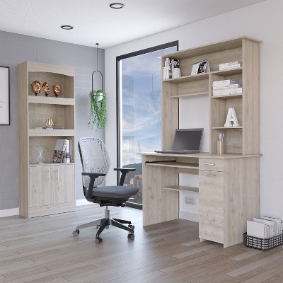 NicBex Home Office Desk 43.3" W Modern Computer Desk with 7 Open Shelves, Drawer, Cabinet and Wooden Frame for Office, Study, Living Room