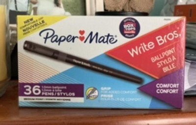 Paper Mate Write Bros Grip Ballpoint Stick Pen, Black Ink, Medium, Dozen 