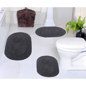 Double Ruffle Bathroom Rugs Set, Washable Rug, Soft Cotton Extra Soft and Absorbent bath Rug, Kitchen Mat, Bath Mat Set,Non-Slip, 3 Pcs Set, Gray - 1 of 4
