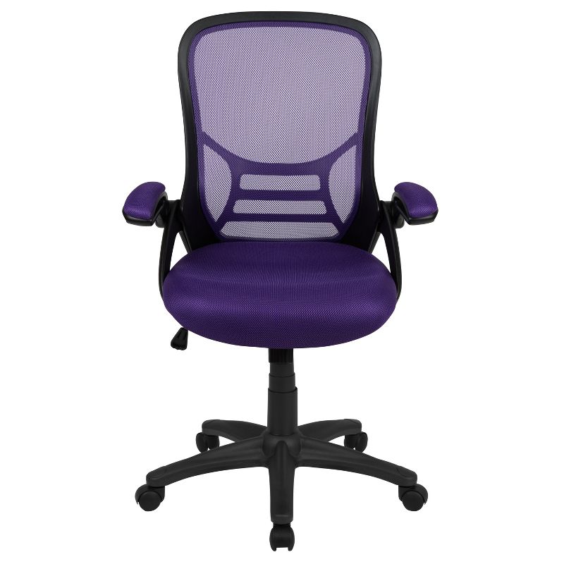 Emma and Oliver High Back Purple Mesh Ergonomic Office Chair with Black Frame and Flip-up Arms, 4 of 16