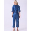 cheibear Women's Satin Silky 3/4 Sleeve Shirt with Long Pajama Pant Soft Pajama Set - 3 of 4