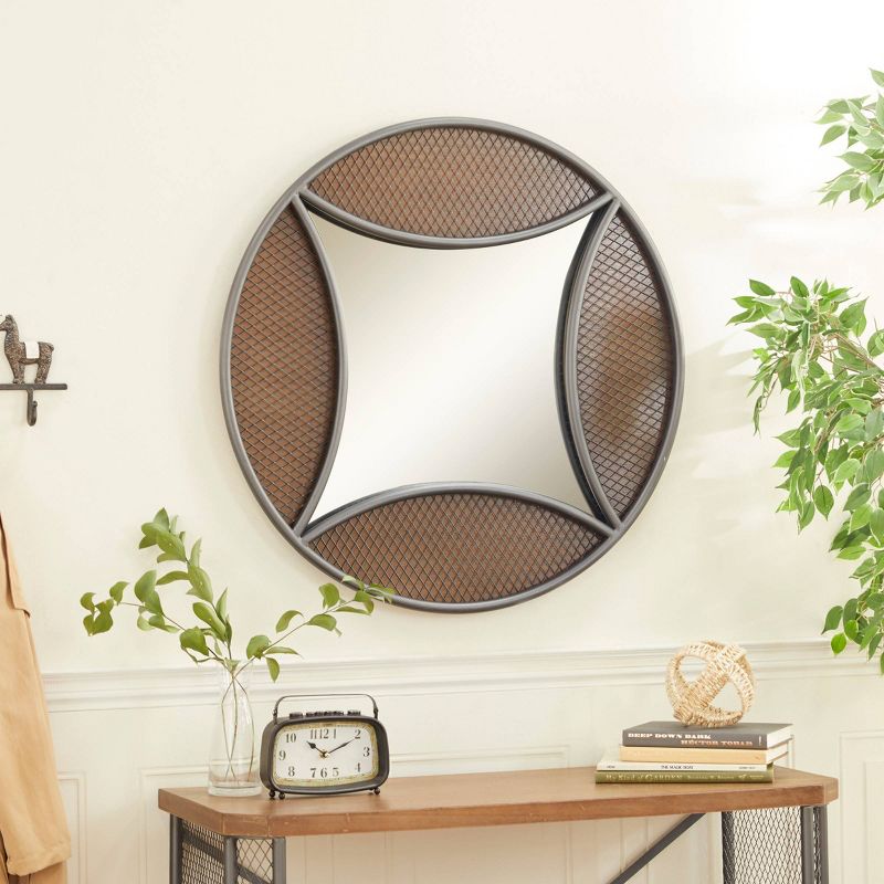 Wood Handmade Wall Mirror with Metal Netting Frame Brown - Olivia &#38; May, 2 of 8